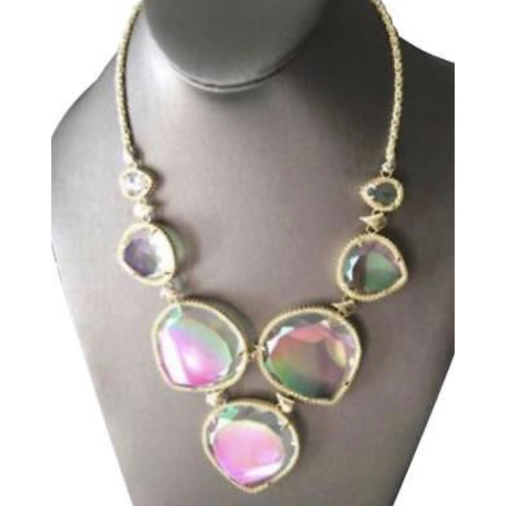 NWOT Rare & Retired Kendra Scott Rebecca Necklace Iridescent & Yellow Gold WOW! - Picture 12 of 14